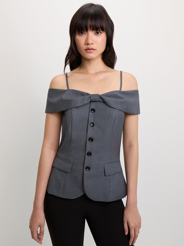 Pomelo Pomelo Bow Vest Top - Mid Grey