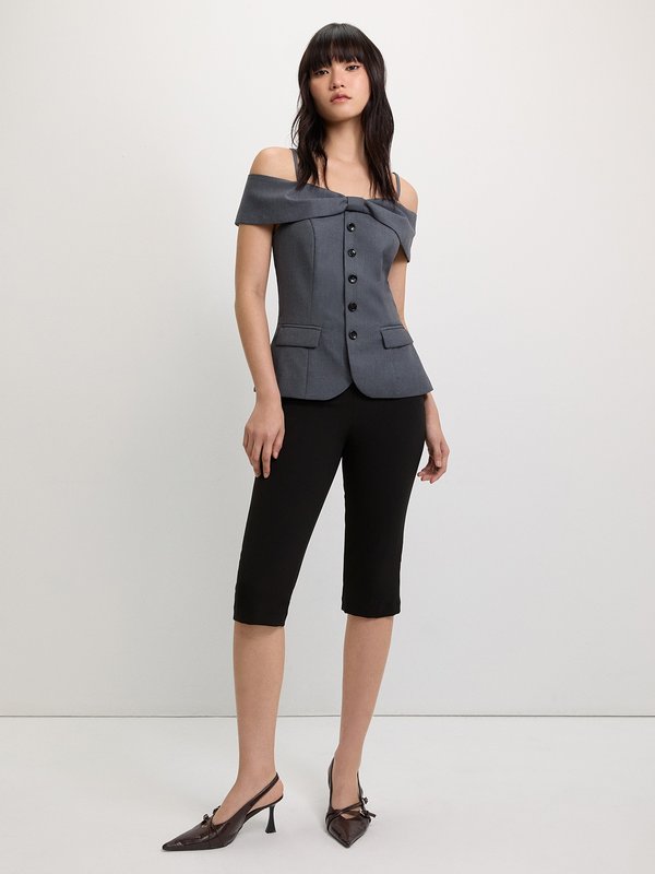Pomelo Pomelo Bow Vest Top - Mid Grey