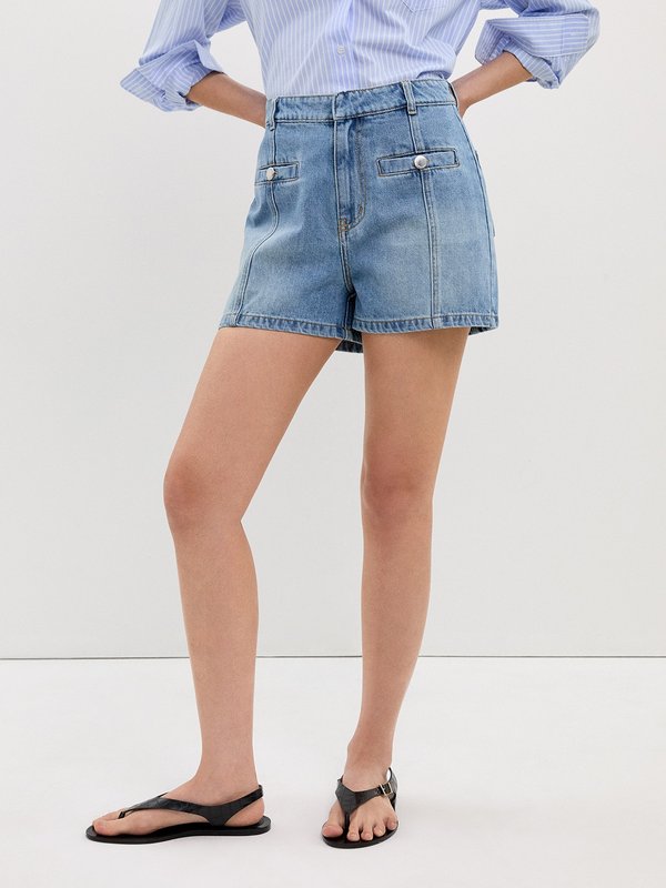 Pomelo Pomelo Button Denim Shorts - Blue