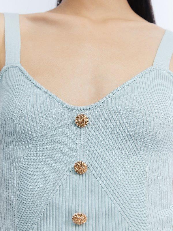 Pomelo Pomelo Button Detail Knitted Top - Blue