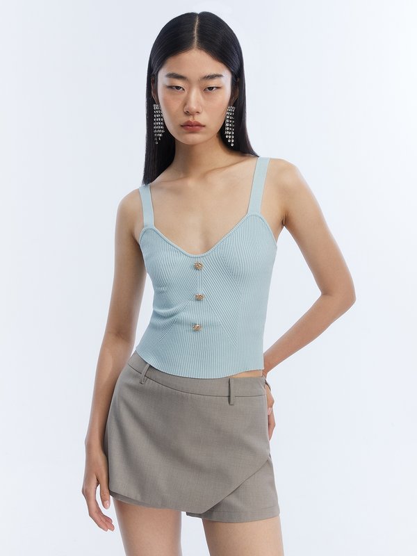 pomelo Pomelo Button Detail Knitted Top - Blue