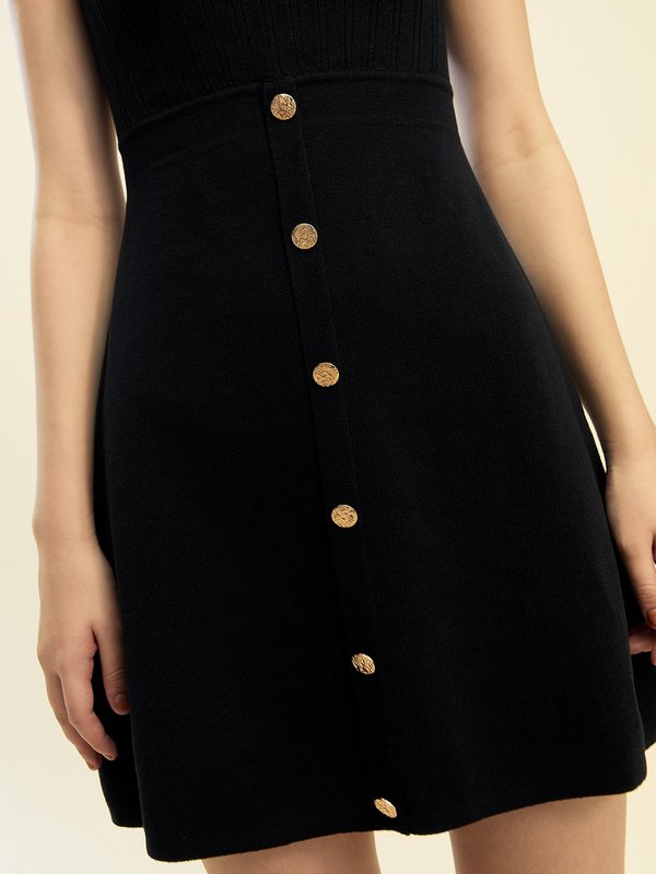 Pomelo Pomelo Button Detail Mini Dress - Black