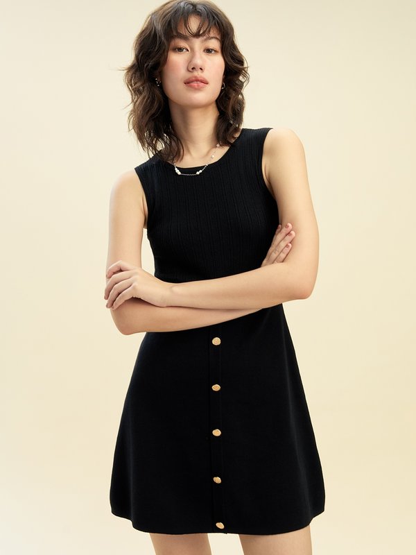 pomelo Pomelo Button Detail Mini Dress - Black