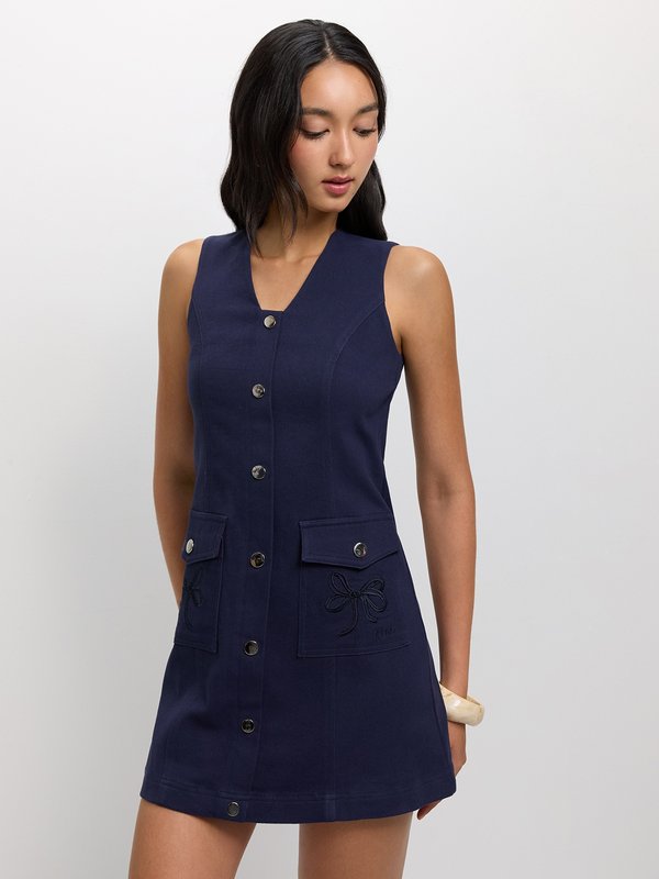 pomelo Pomelo Button-Down Dress - Navy