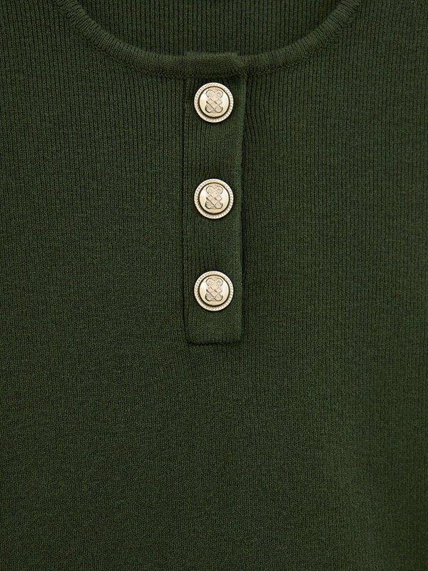 Pomelo Pomelo Button Knit Dress - Olive