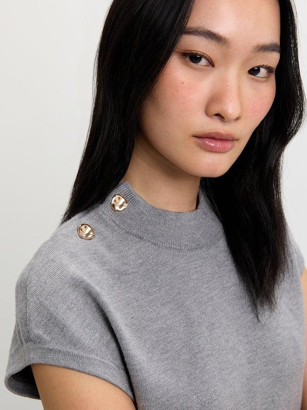 Pomelo Pomelo Button Knit Top - Mid Grey