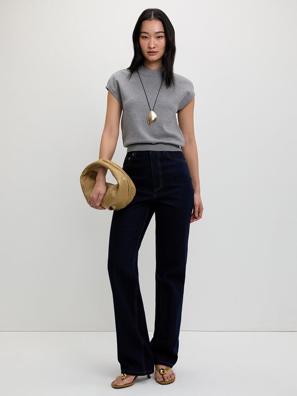 Pomelo Pomelo Button Knit Top - Mid Grey