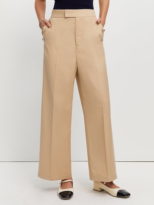 pomelo Pomelo Button Trousers - Beige