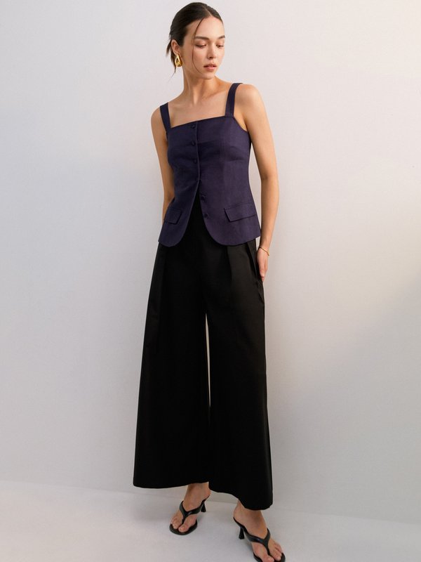 Pomelo Pomelo Button Up Cami Vest Top - Navy