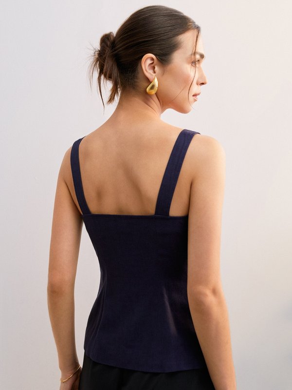 Pomelo Pomelo Button Up Cami Vest Top - Navy