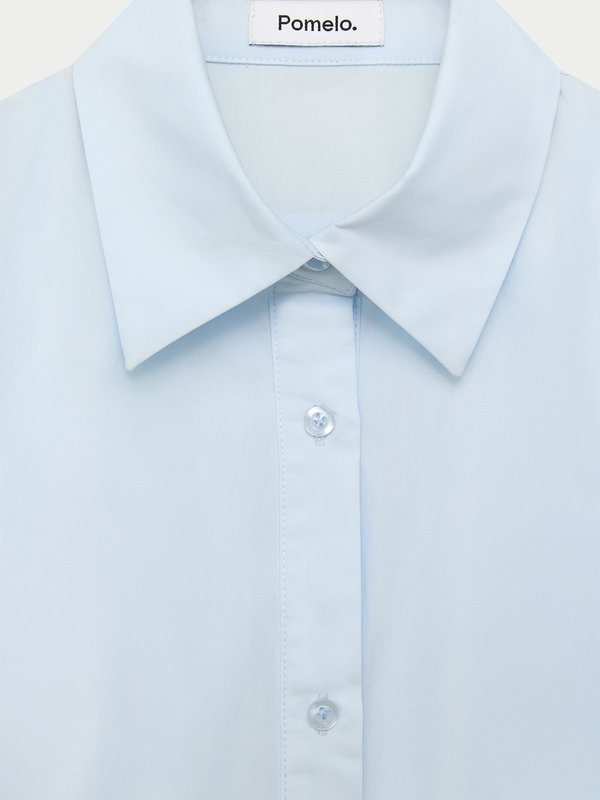 Pomelo Pomelo Button-Up Crop Top - Baby Blue