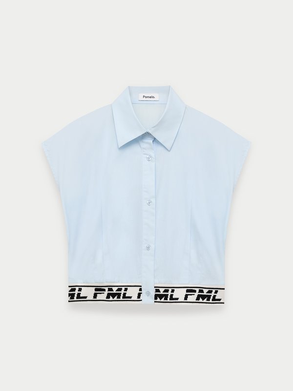 pomelo Pomelo Button-Up Crop Top - Baby Blue