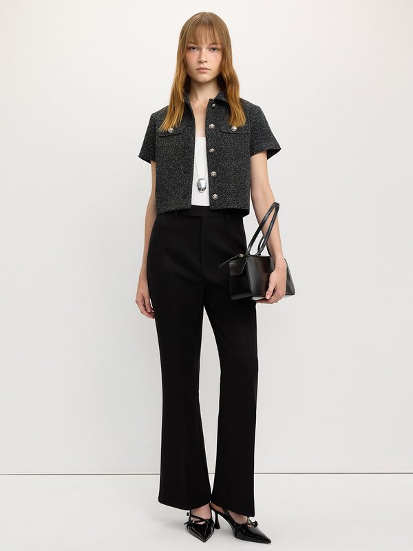 Pomelo Pomelo Button-Up Crop Top - Black