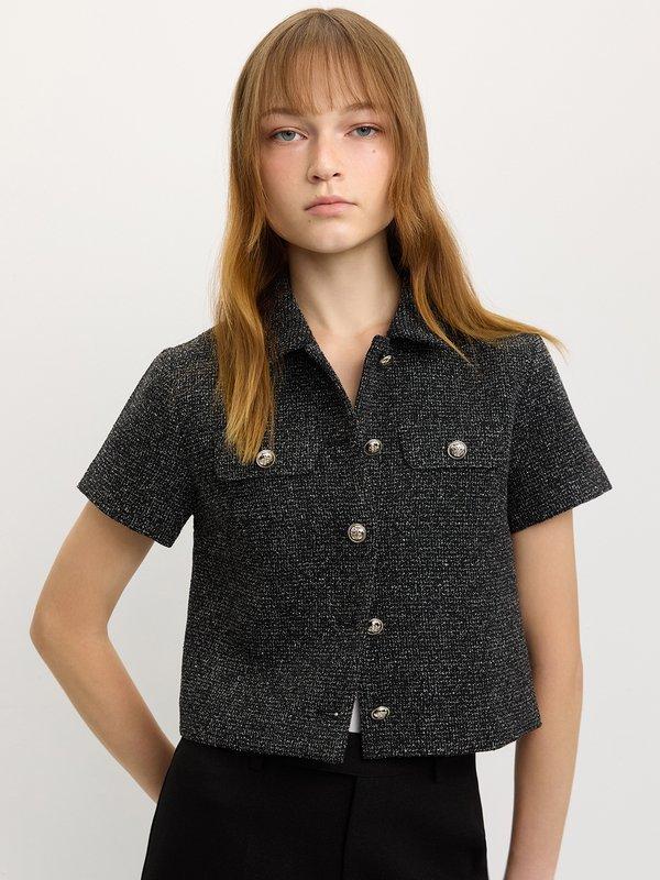Pomelo Pomelo Button-Up Crop Top - Black