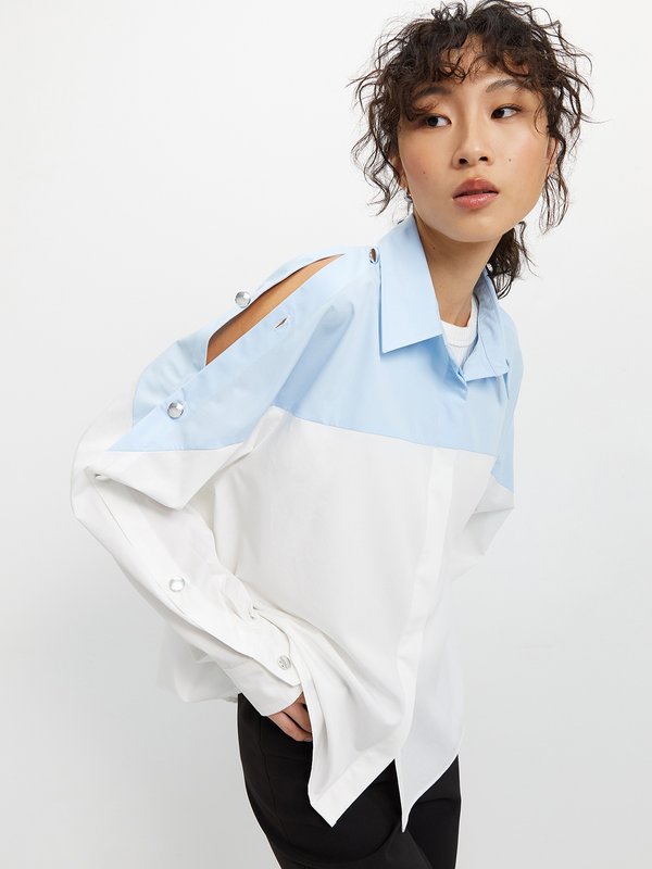 Pomelo Pomelo Button-Up Cut Out Shirt - White