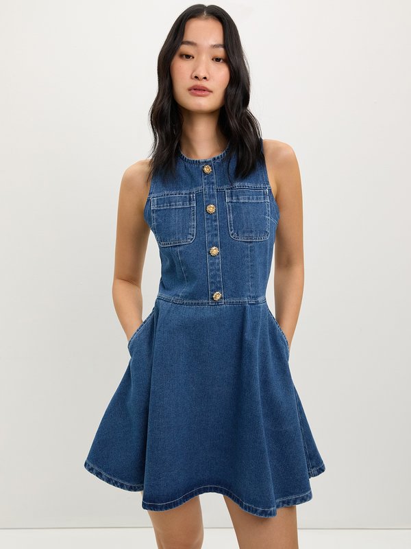 pomelo Pomelo Button-Up Denim Dress - Blue
