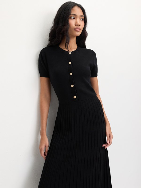 Pomelo Pomelo Button-Up Front-Slit Dress - Black