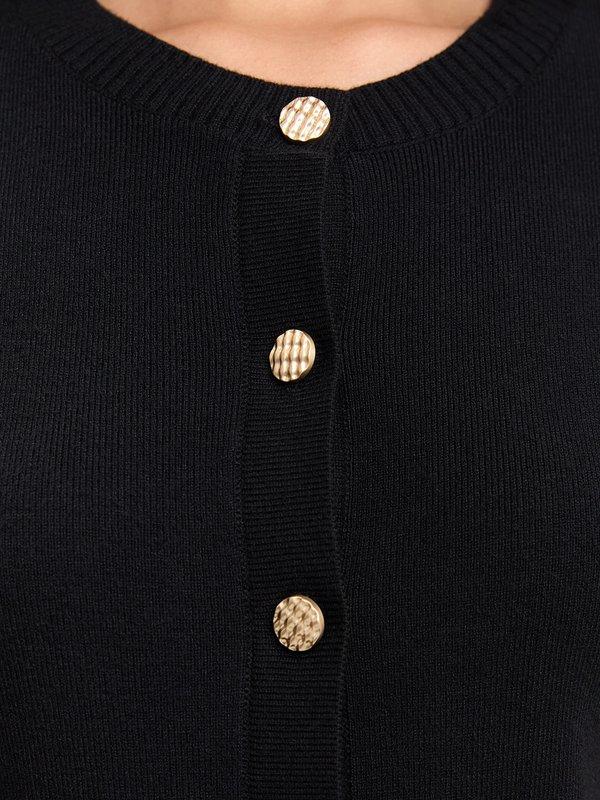 Pomelo Pomelo Button-Up Front-Slit Dress - Black