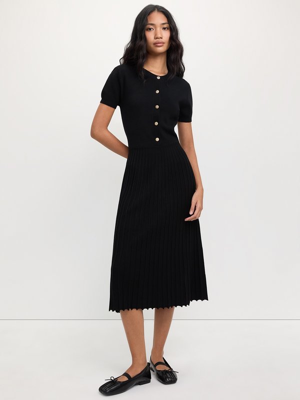 pomelo Pomelo Button-Up Front-Slit Dress - Black