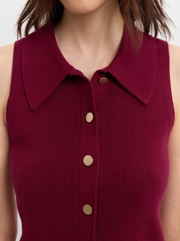 Pomelo Pomelo Button-Up Knit Top - Burgundy