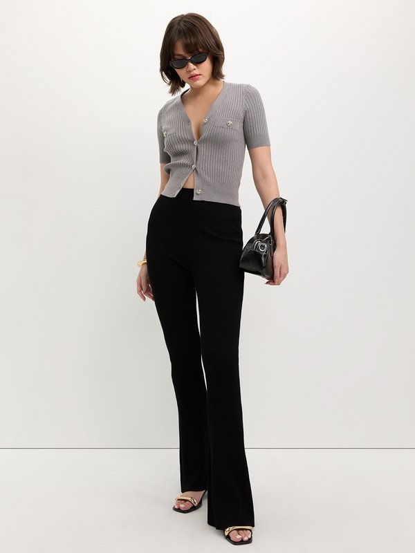 Pomelo Pomelo Button-Up Knit Top - Light Grey