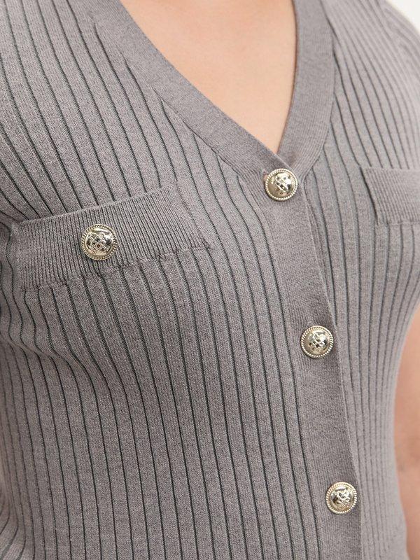 Pomelo Pomelo Button-Up Knit Top - Light Grey