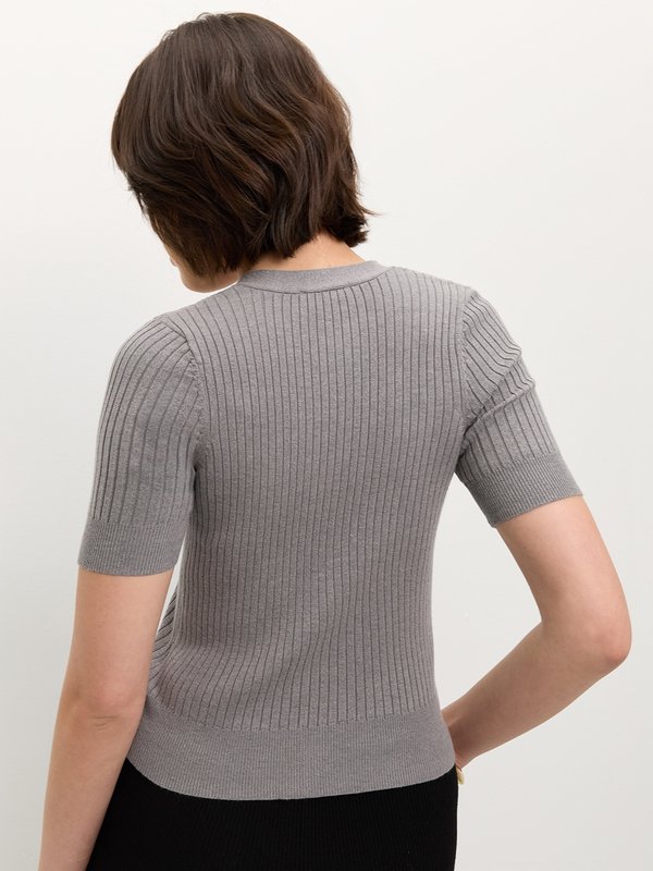 Pomelo Pomelo Button-Up Knit Top - Light Grey