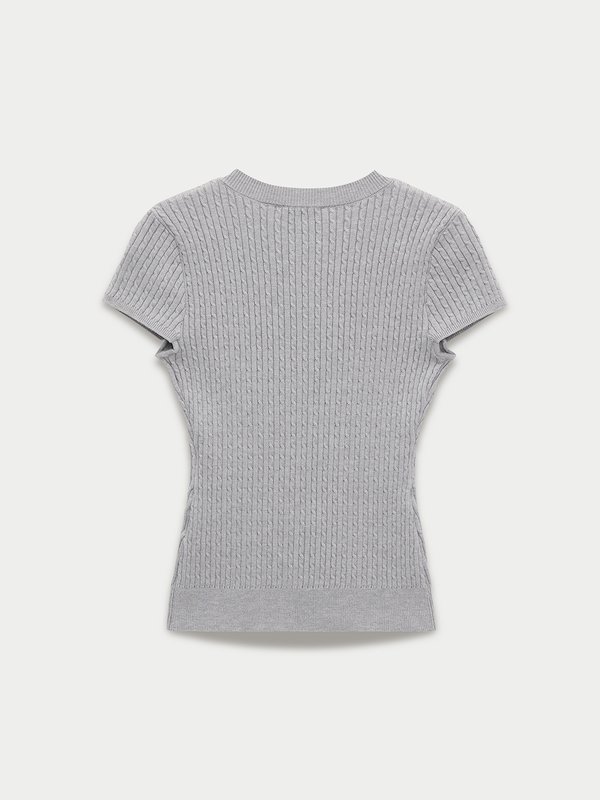 Pomelo Pomelo Button-Up Knit Top - Light Grey