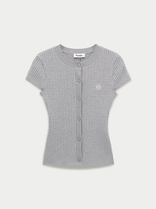 pomelo Pomelo Button-Up Knit Top - Light Grey