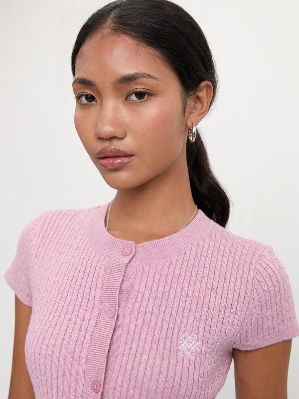Pomelo Pomelo Button-Up Knit Top - Light Pink