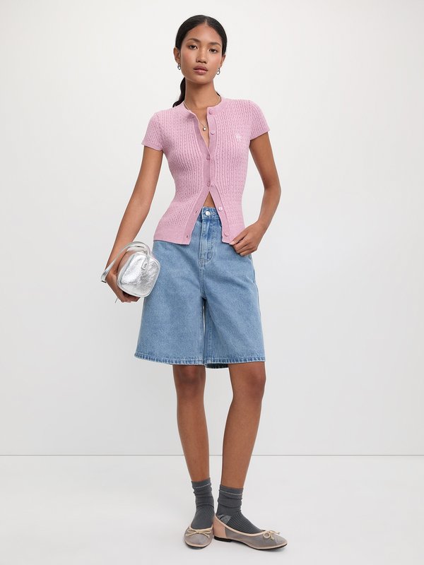 Pomelo Pomelo Button-Up Knit Top - Light Pink