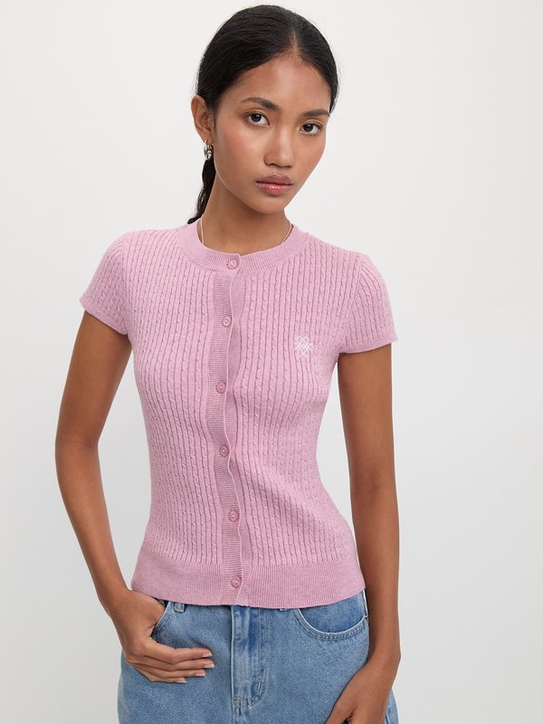 pomelo Pomelo Button-Up Knit Top - Light Pink