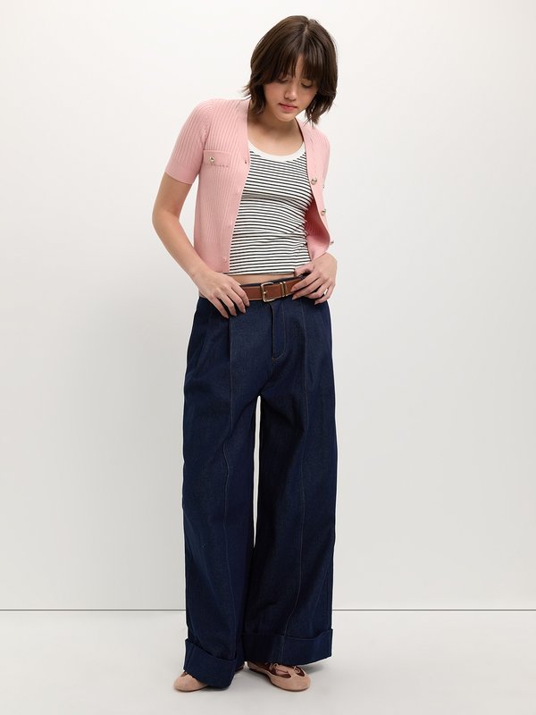 Pomelo Pomelo Button-Up Knit Top - Light Pink