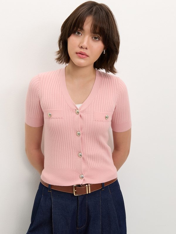 pomelo Pomelo Button-Up Knit Top - Light Pink