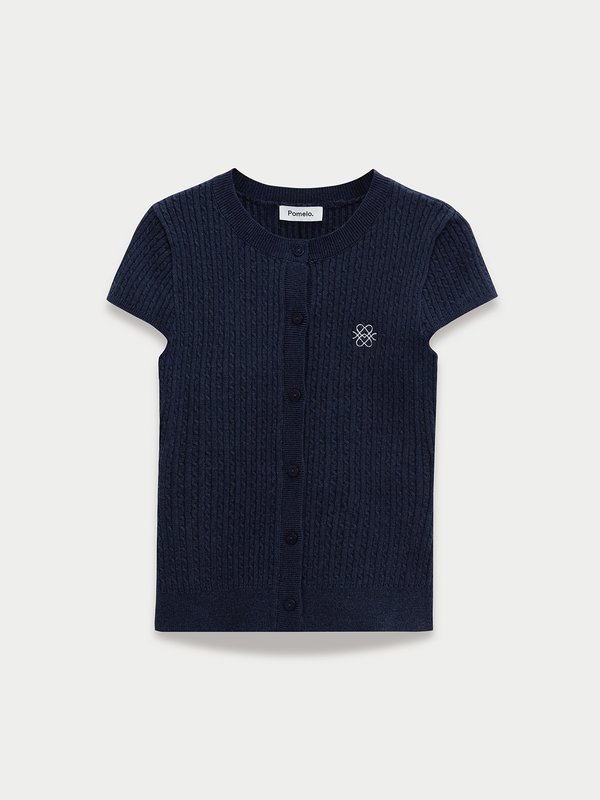 pomelo Pomelo Button-Up Knit Top - Navy
