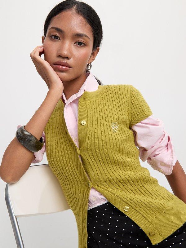 Pomelo Pomelo Button-Up Knit Top - Olive