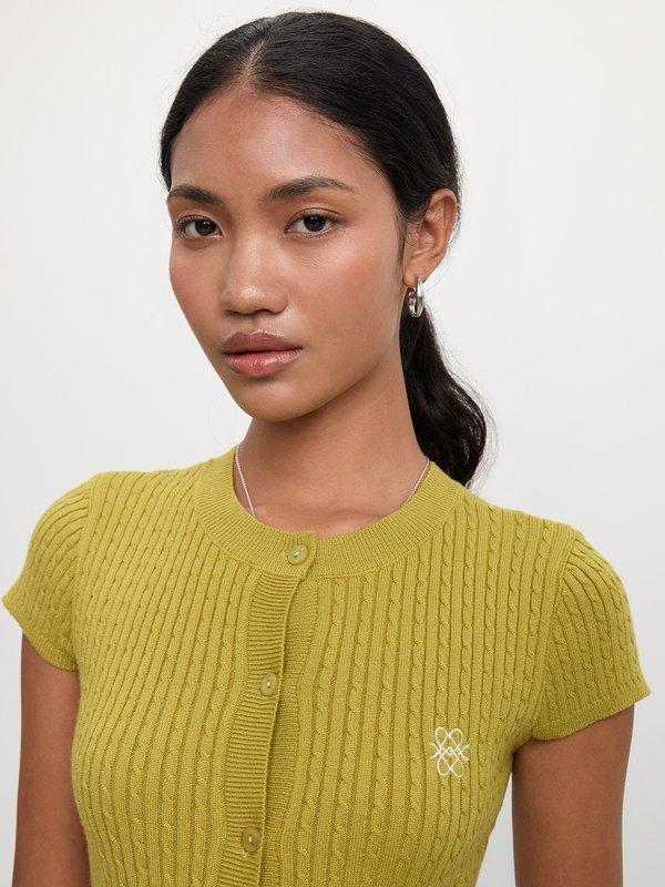 Pomelo Pomelo Button-Up Knit Top - Olive