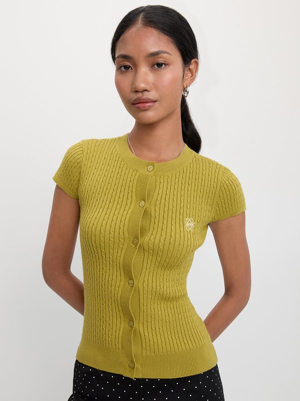 pomelo Pomelo Button-Up Knit Top - Olive