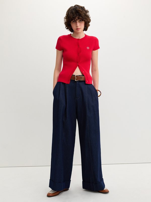 Pomelo Pomelo Button-Up Knit Top - Red