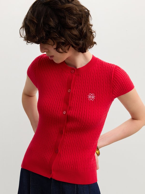 Pomelo Pomelo Button-Up Knit Top - Red
