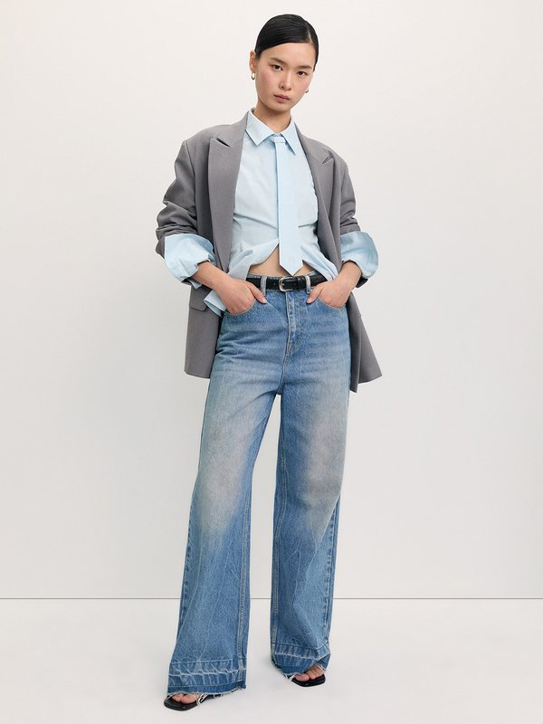 Pomelo Pomelo Button-Up Shirt With Tie - Baby Blue