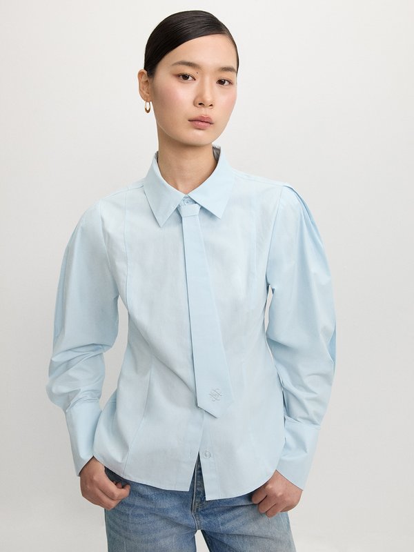 pomelo Pomelo Button-Up Shirt With Tie - Baby Blue