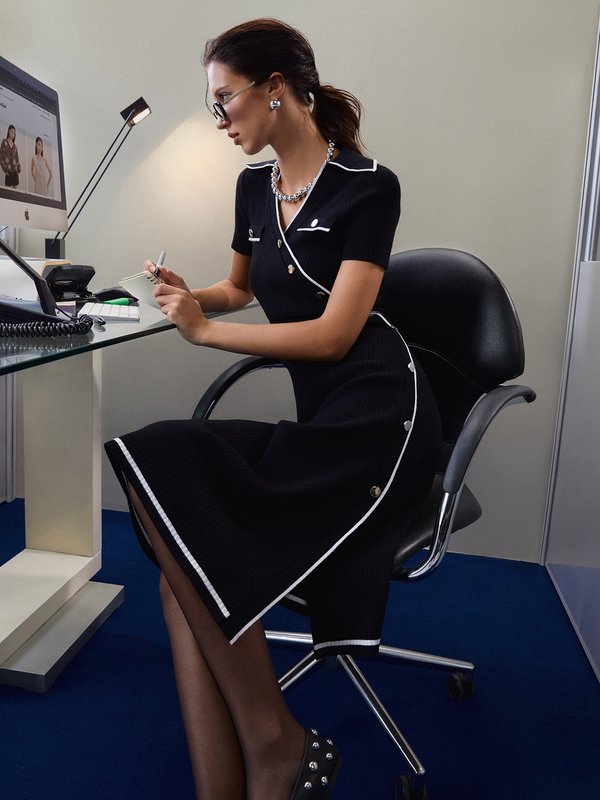 Pomelo Pomelo Button Up Side Slit Dress - Black