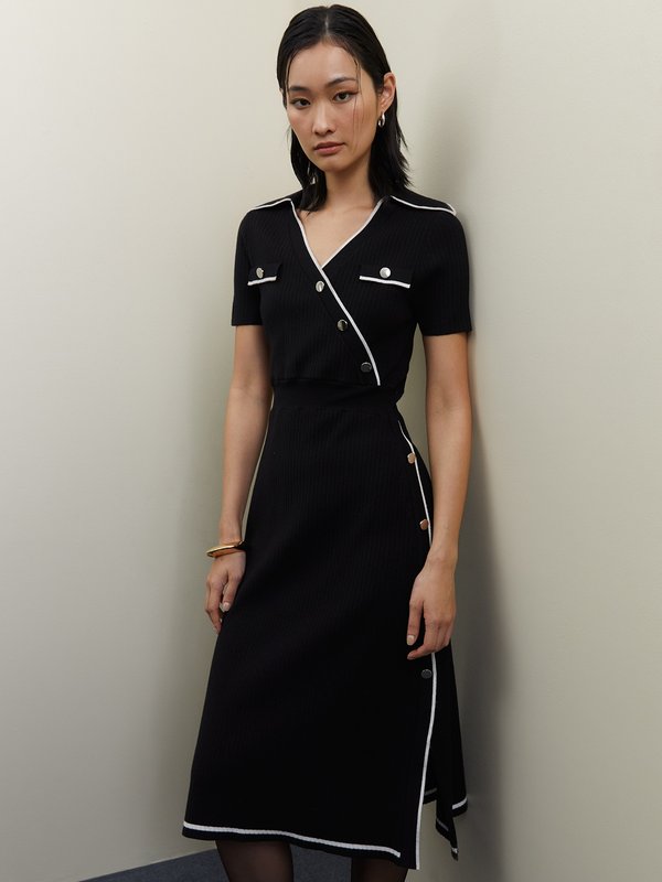 pomelo Pomelo Button Up Side Slit Dress - Black