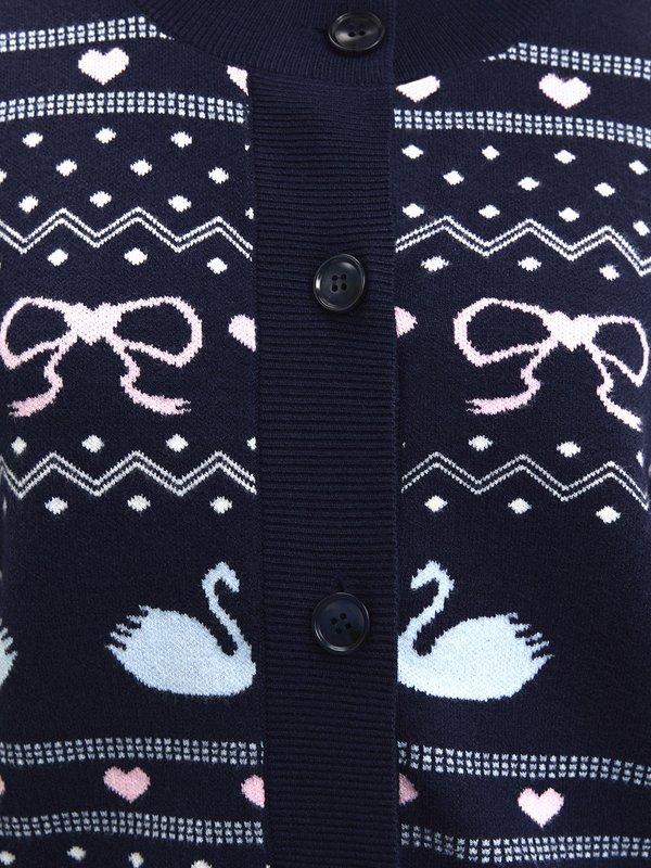Pomelo Pomelo Button-Up Swan Graphic Cardigan - Navy
