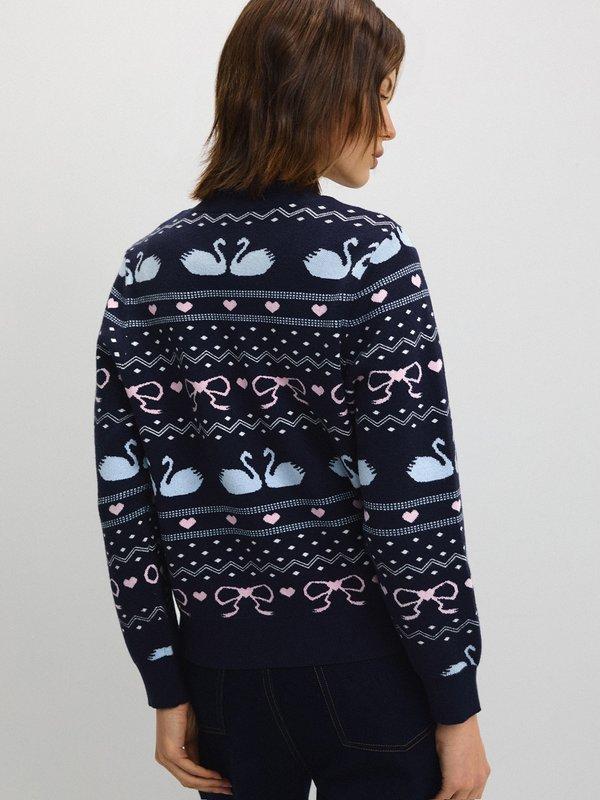 Pomelo Pomelo Button-Up Swan Graphic Cardigan - Navy