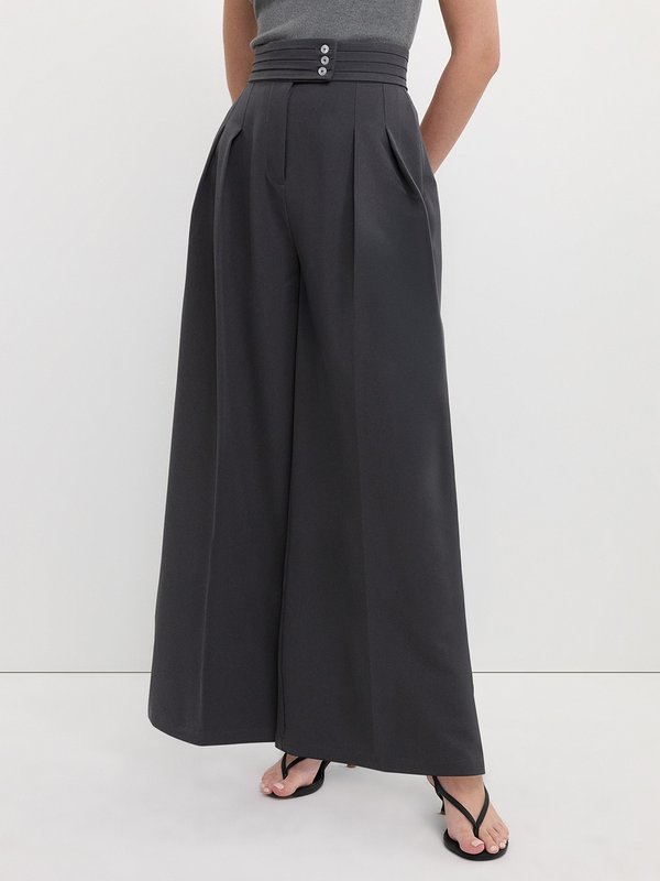 pomelo Pomelo Button Waistband Pants - Light Grey