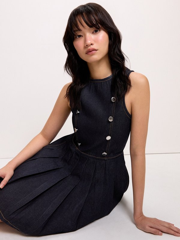 Pomelo Pomelo Buttoned Denim Dress - Dark Blue