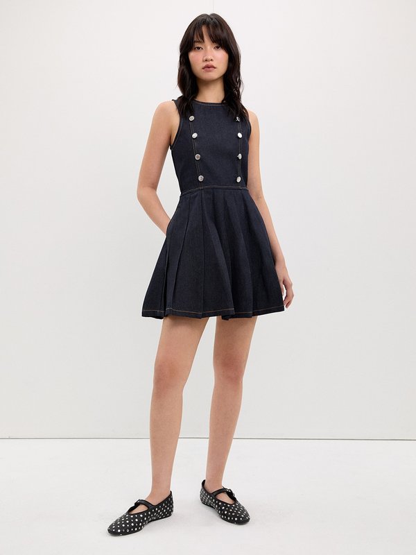 Pomelo Pomelo Buttoned Denim Dress - Dark Blue