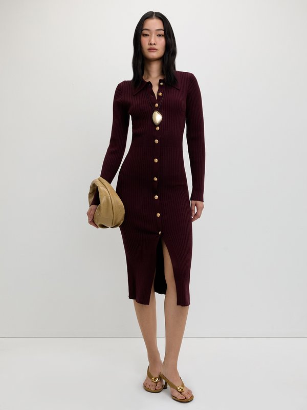 pomelo Pomelo Buttoned Knit Dress - Dark Brown